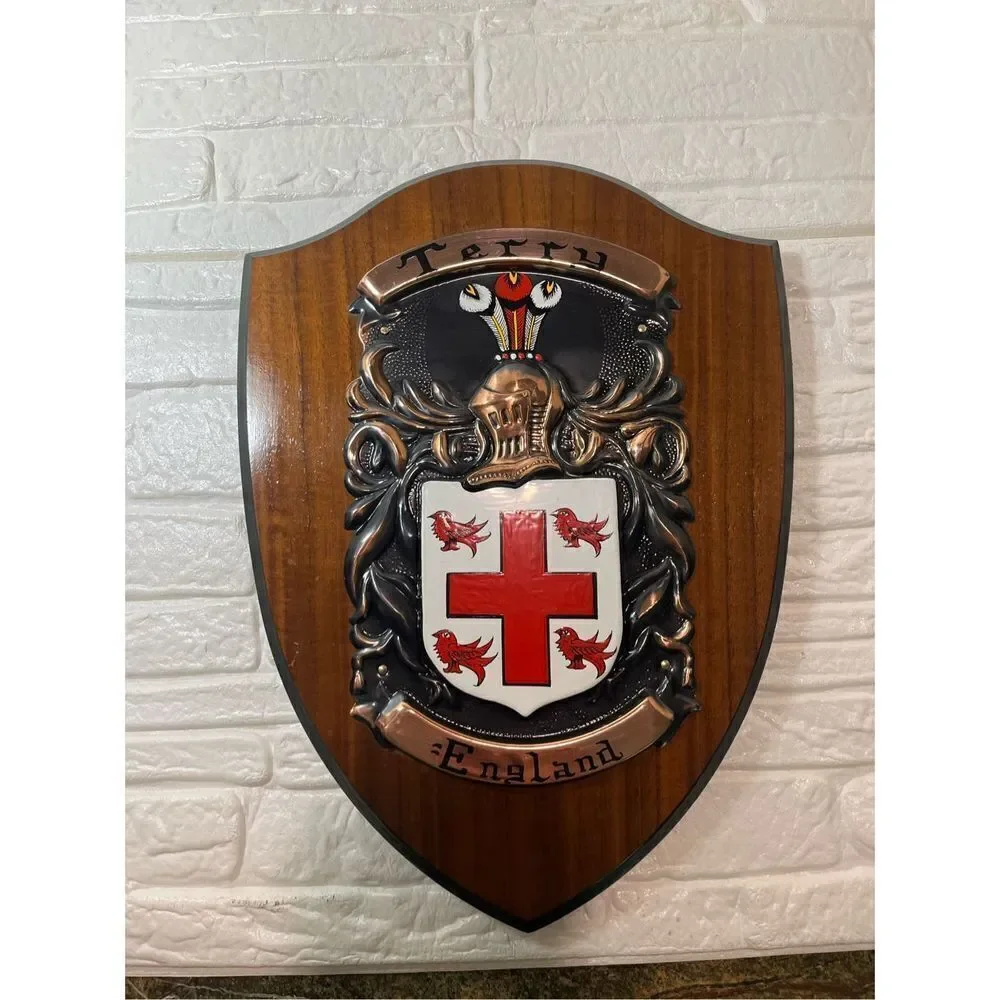 Hand-Painted Copper Shield on American Walnut.